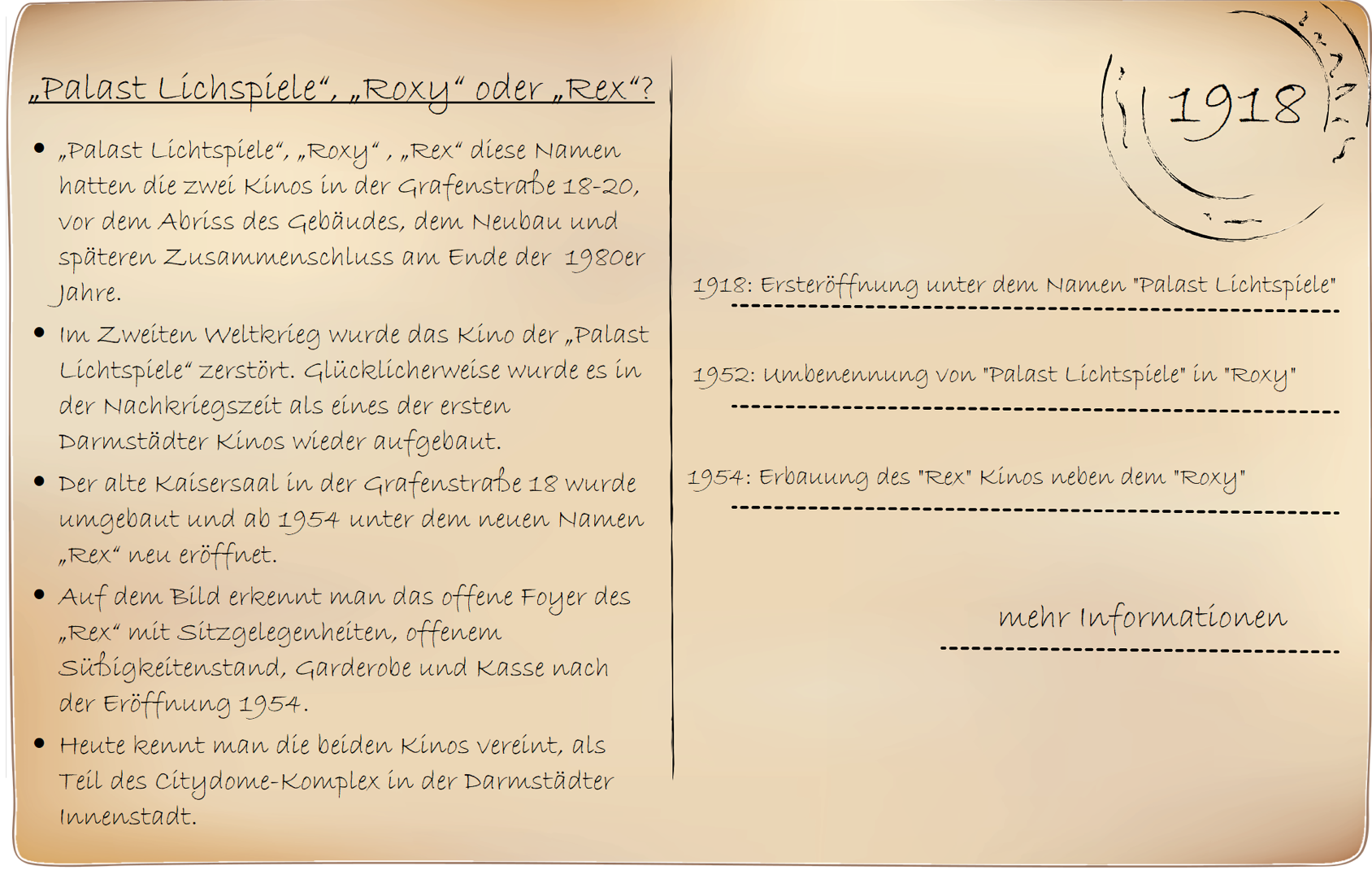 Steckbrief zum "Palast Lichtspiele", "Roxy" oder "Rex" in Darmstadt